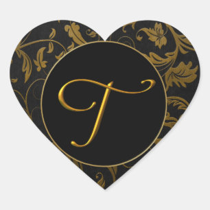 Monogram T Gold and Black Damask Wedding Seal