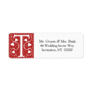Monogram T Hearts Red White Wedding Colours Return Return Address Label