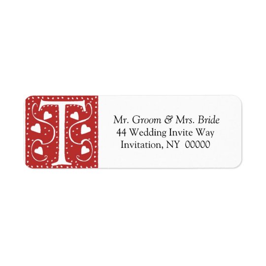 Monogram T Hearts Red White Wedding Colours Return Return Address Label