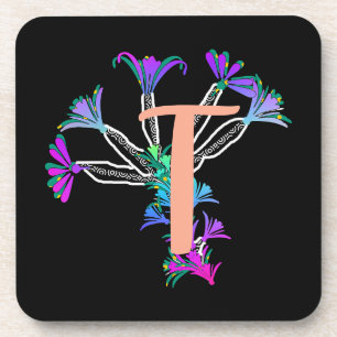 Monogram T Initial Beverage Coaster