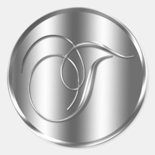 Monogram T Silver Colour Wedding Invitation Holida Classic Round Sticker