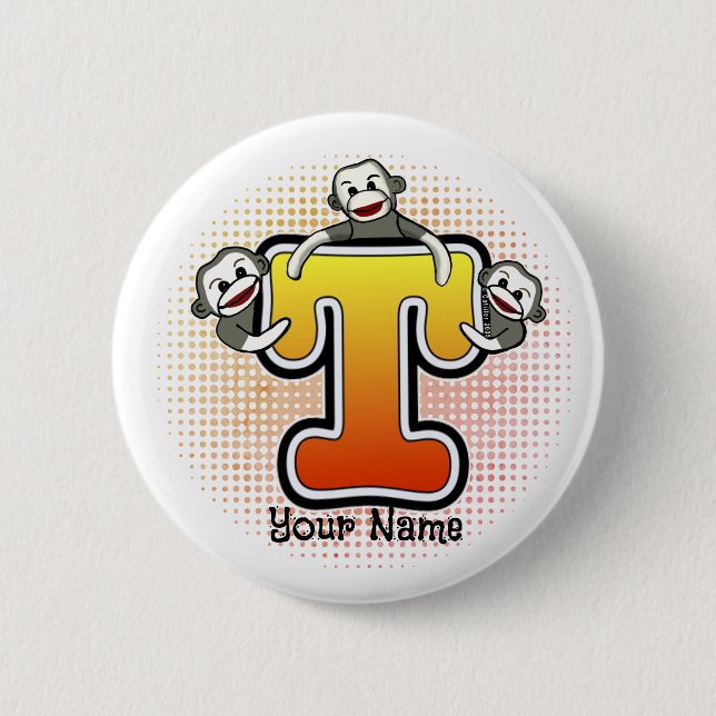 Monogram T Sock Monkey  6 Cm Round Badge (Front)