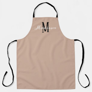 Monogram Tan Black Modern Script Personalised Apron