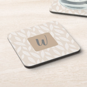 Monogram Tan Botanical Leaves Beverage Coaster