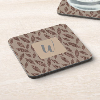 Monogram Tan Botanical Leaves Beverage Coaster