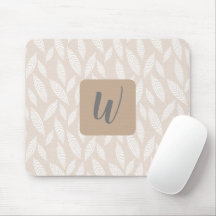 Monogram Tan Botanical Leaves Mouse Pad