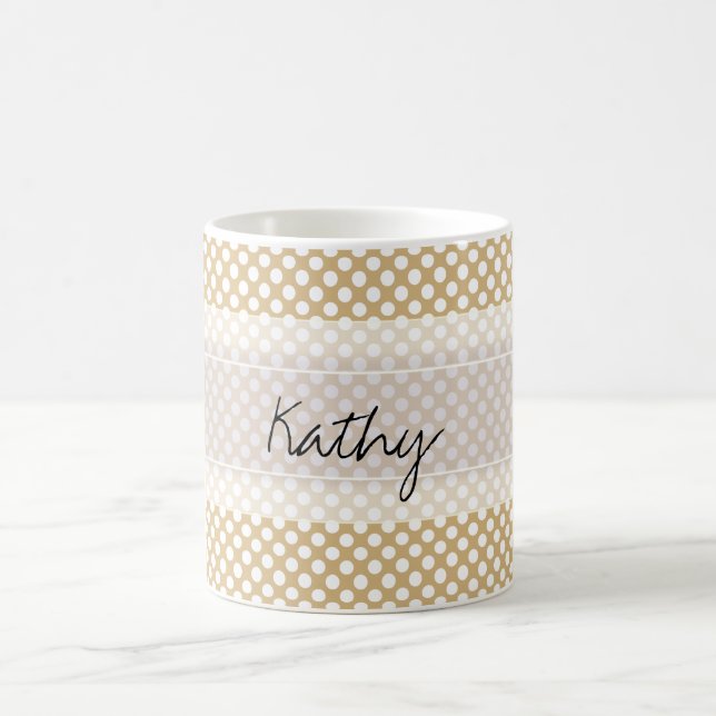Monogram Tan White Cute Chic Polka Dot Pattern Coffee Mug (Center)