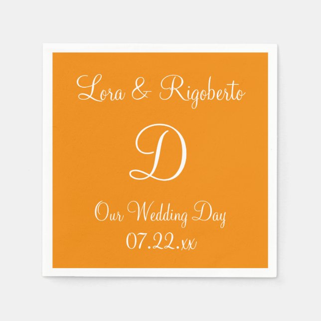 Monogram Tangerine Stylish Colourful Paper Napkins (Front)