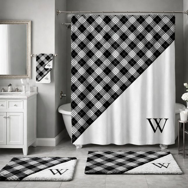 Monogram Tartan Plaid  Bath Mat (Creator Uploaded)