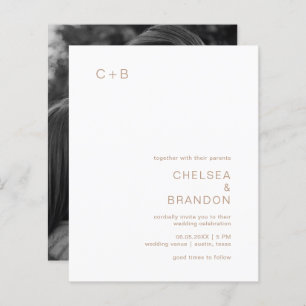 Monogram Taupe Photo Budget Wedding Invitation