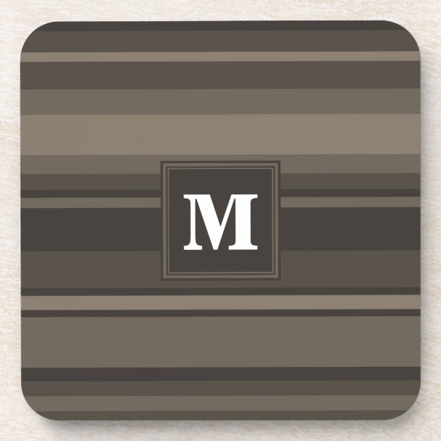Monogram taupe stripes coaster (Front)