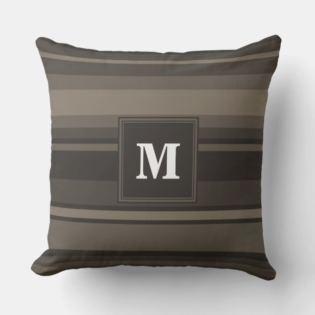 Monogram taupe stripes cushion (Front)