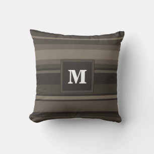 Monogram taupe stripes cushion