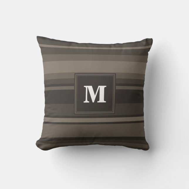 Monogram taupe stripes cushion (Front)