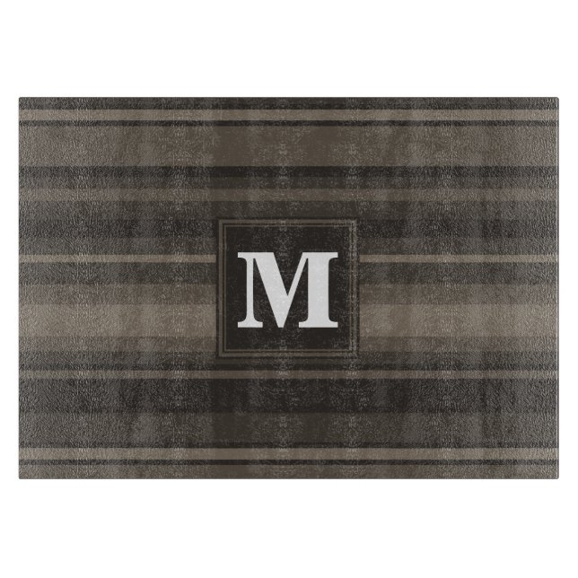 Monogram taupe stripes cutting board (Front)
