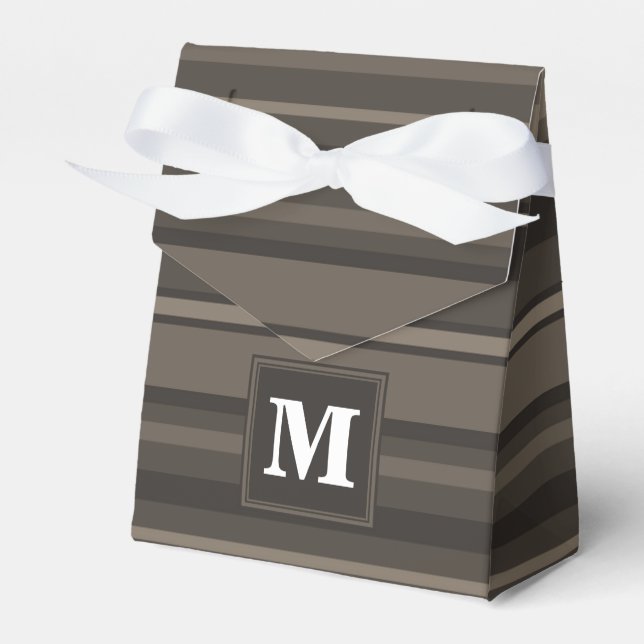 Monogram taupe stripes favour box (Front Side)