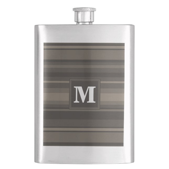 Monogram taupe stripes hip flask (Front)
