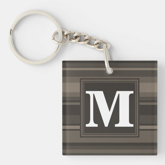 Monogram taupe stripes key ring (Front)