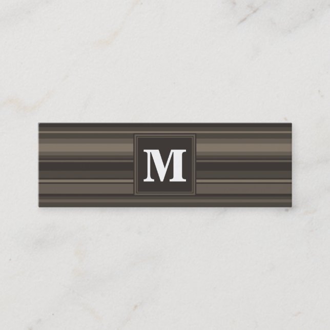 Monogram taupe stripes mini business card (Front)
