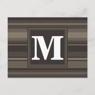 Monogram taupe stripes postcard