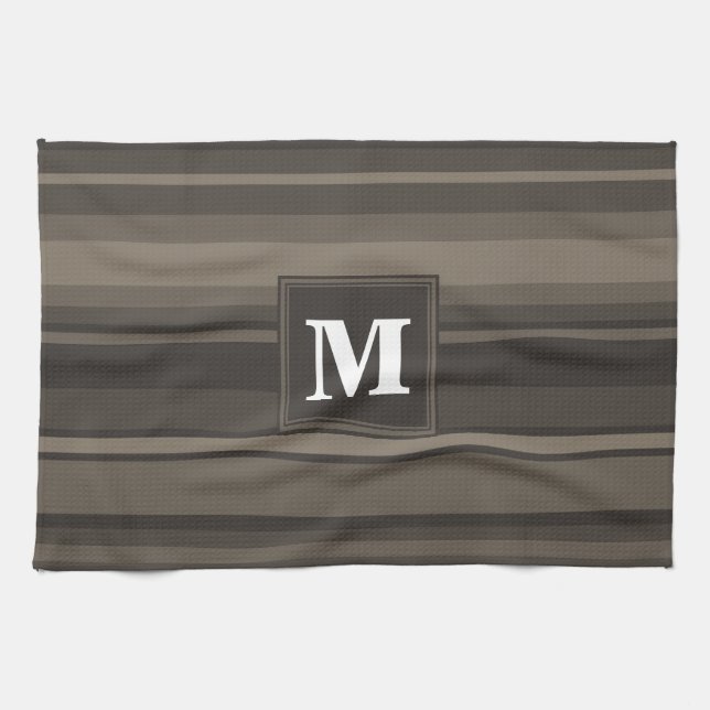 Monogram taupe stripes tea towel (Horizontal)