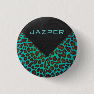 Monogram Teal and Brown Leopard 3 Cm Round Badge