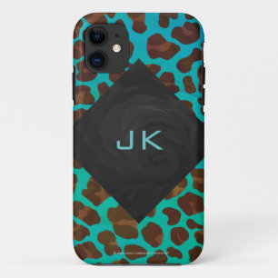 Monogram Teal and Brown Leopard iPhone 11 Case