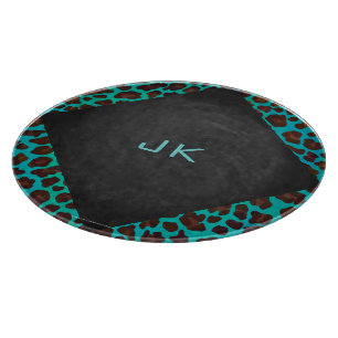 Monogram Teal and Brown Leopard Cutting Board