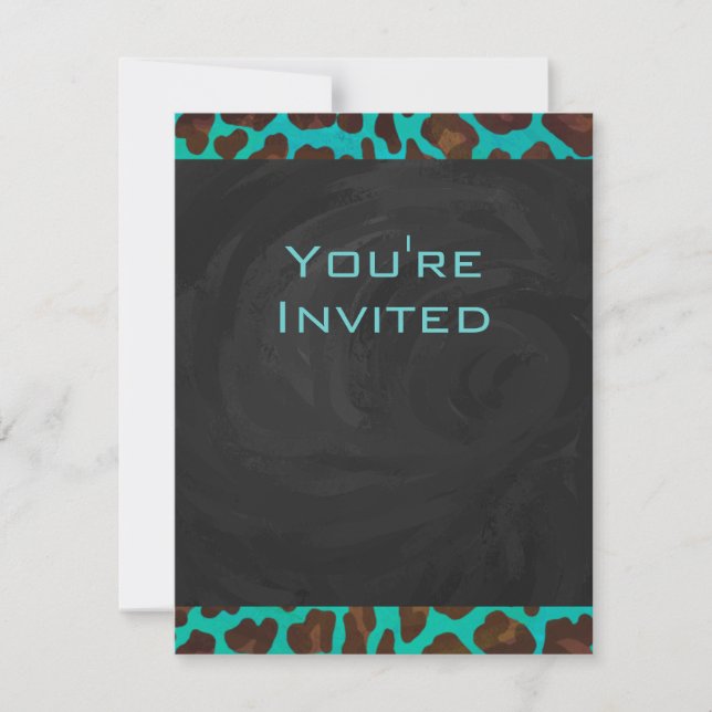 Monogram Teal and Brown Leopard Invitation (Front)