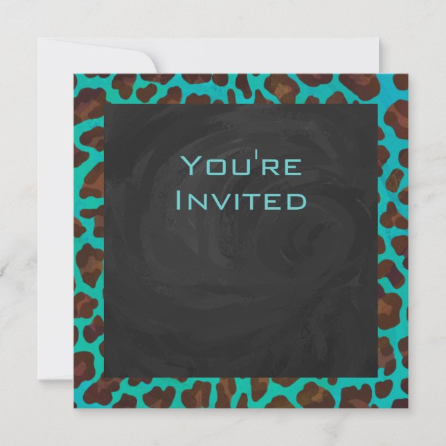 Monogram Teal and Brown Leopard Invitation (Front)