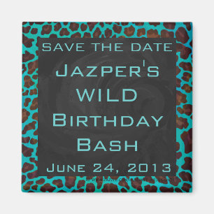 Monogram Teal and Brown Leopard Magnet