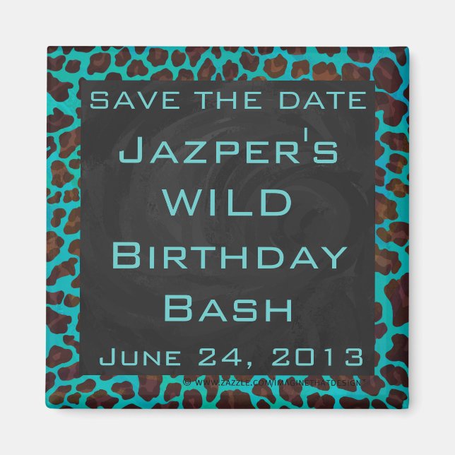 Monogram Teal and Brown Leopard Magnet (Front)