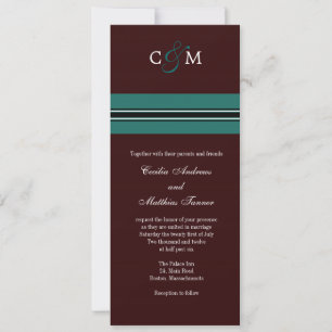 Monogram Teal and Brown Wedding Invitation