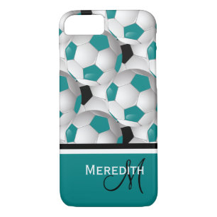 Monogram Teal Black Soccer Ball Pattern iPhone 8/7 Case