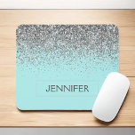 Monogram Teal Blue Silver Glam Glitter Name Mouse Pad<br><div class="desc">Silver and Aqua Blue Teal Faux Glitter Sparkle Elegant and Modern Chic Trendy Luxury Monogrammed Mouse Pad. These monogram - add your own name customised mousepad can be updated with your name.</div>