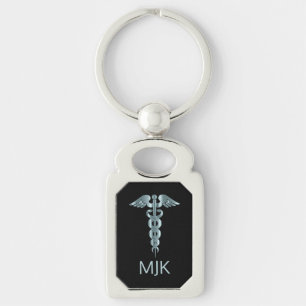 Monogram Teal Caduceus   Key Ring