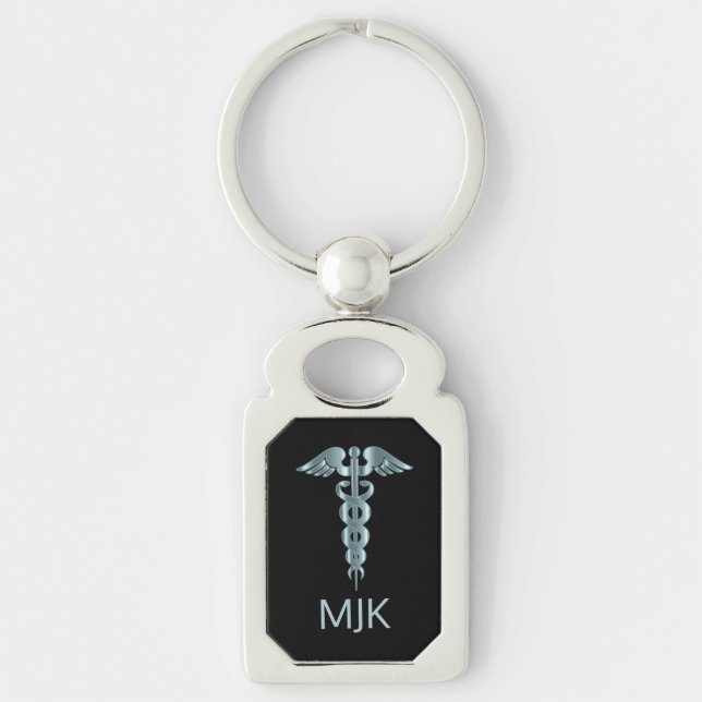 Monogram Teal Caduceus   Key Ring (Front)