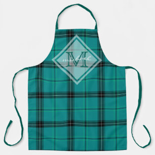 Monogram Teal Classic Plaid Personalized Tartan Apron