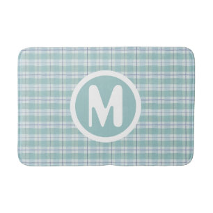 Monogram Teal Country Plaid Baby Nursery  Bath Mat