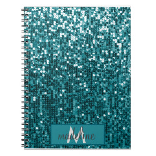Monogram Teal Glitter Sequin Sparkly Notebook