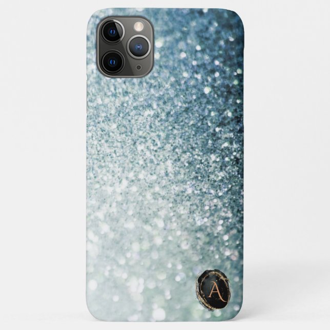 *~* Monogram TEAL Gradient Ombre Glitter Case-Mate iPhone Case (Back)