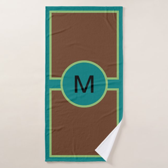 Monogram Teal Green Brown Towel Set (Bath Towel)