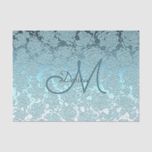 Monogram Teal Green Elegant Art Floral Pattern Tissue Paper