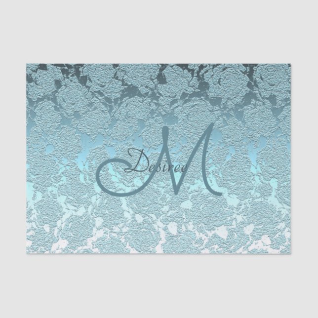 Monogram Teal Green Elegant Art Floral Pattern Tissue Paper (Front)