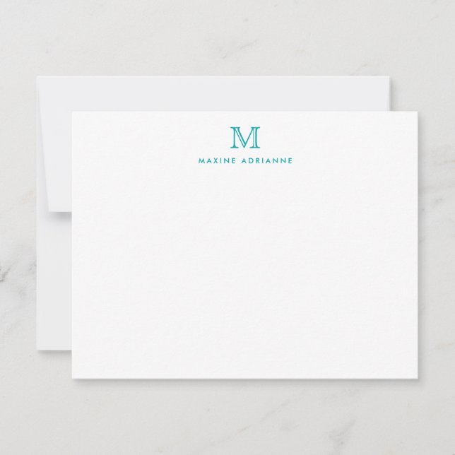 Monogram Teal Green Simple Classic Formal Elegant Card (Front)