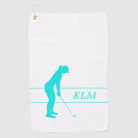 Monogram Teal on White Woman Silhouette Golfer