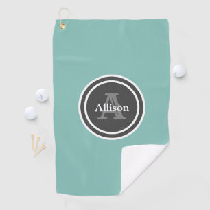 Monogram Teal Personalised Name Womens  Golf Towel