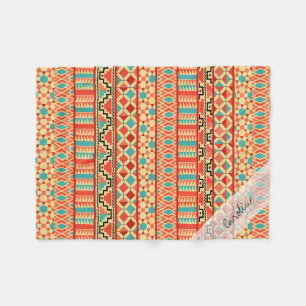 Monogram Teal Pink Abstract Tribal Print Pattern Fleece Blanket