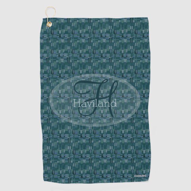 Monogram Teal Print Golf Towel - HAMbyWG (Front)