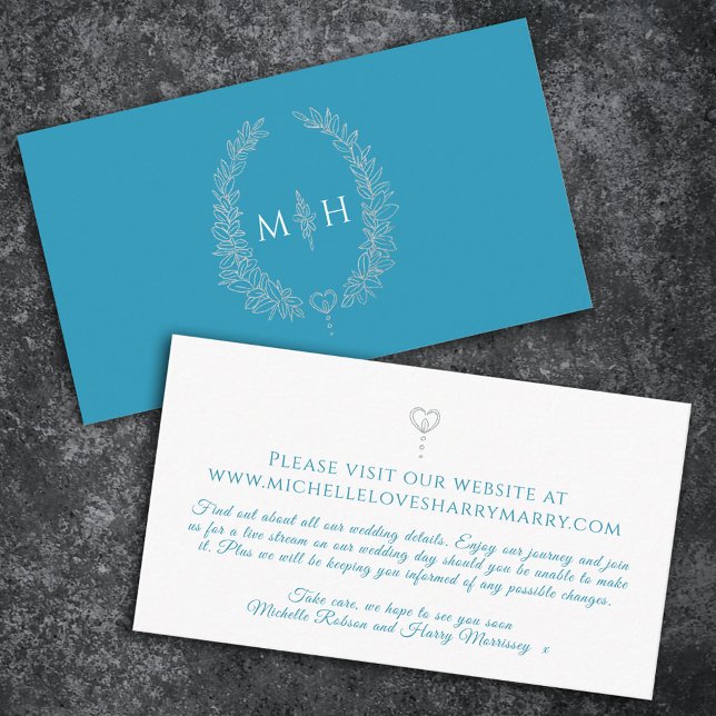 Monogram teal silver white website info enclosure card (Creator Uploaded)